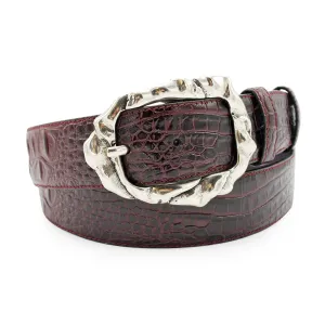 Pinot Noir Mock Caiman Molten Prong Belt