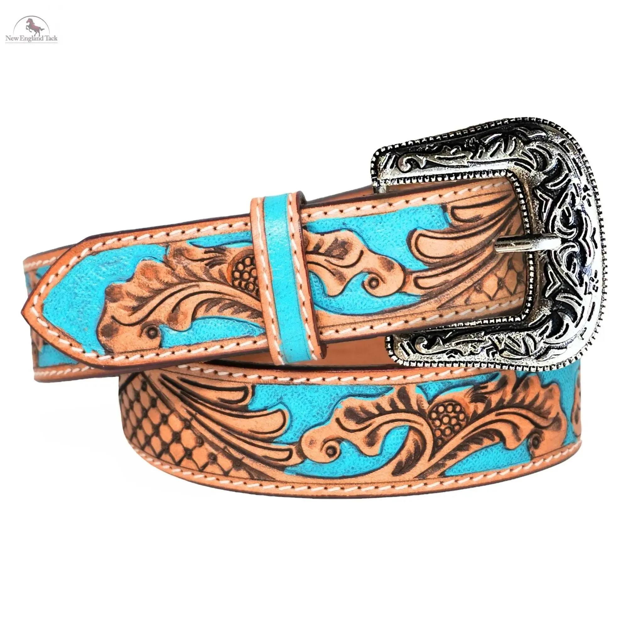 Resistance Western Cowgirl Cowboy Floral Tooled  Argentinian Leather Belt With Black Silver Buckle