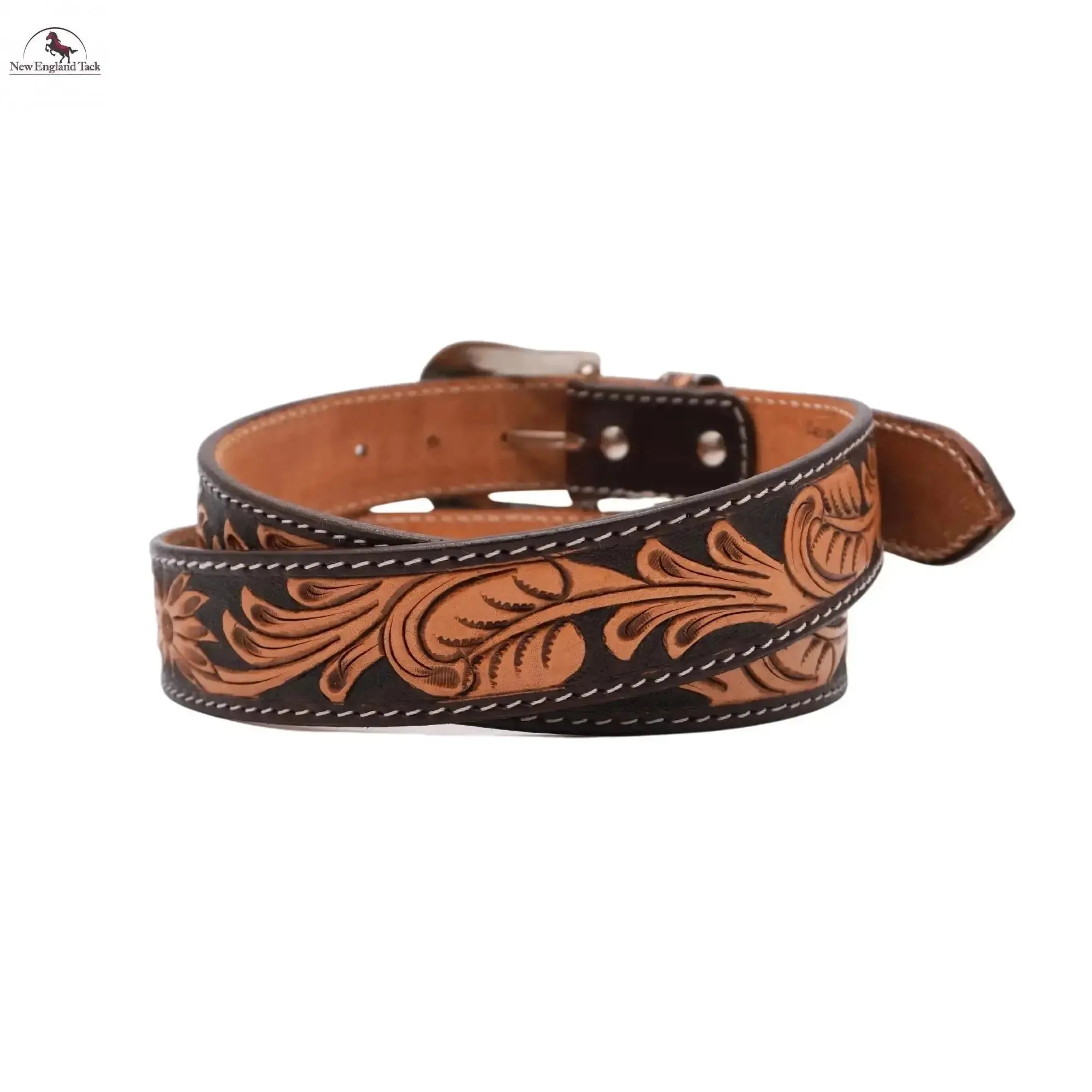 Resistance Western Cowgirl Cowboy Floral Tooled  Argentinian Leather Belt With Black Silver Buckle