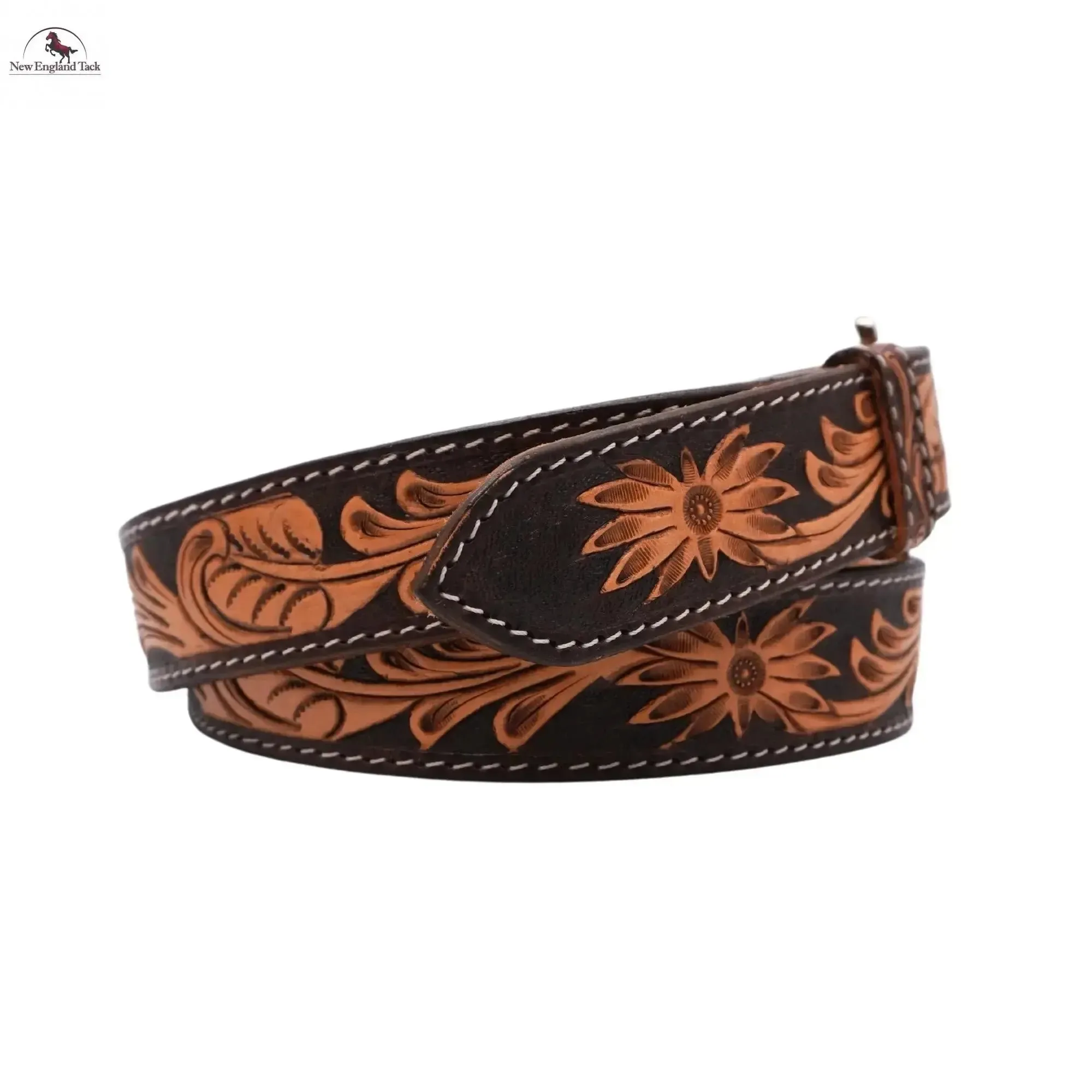 Resistance Western Cowgirl Cowboy Floral Tooled  Argentinian Leather Belt With Black Silver Buckle