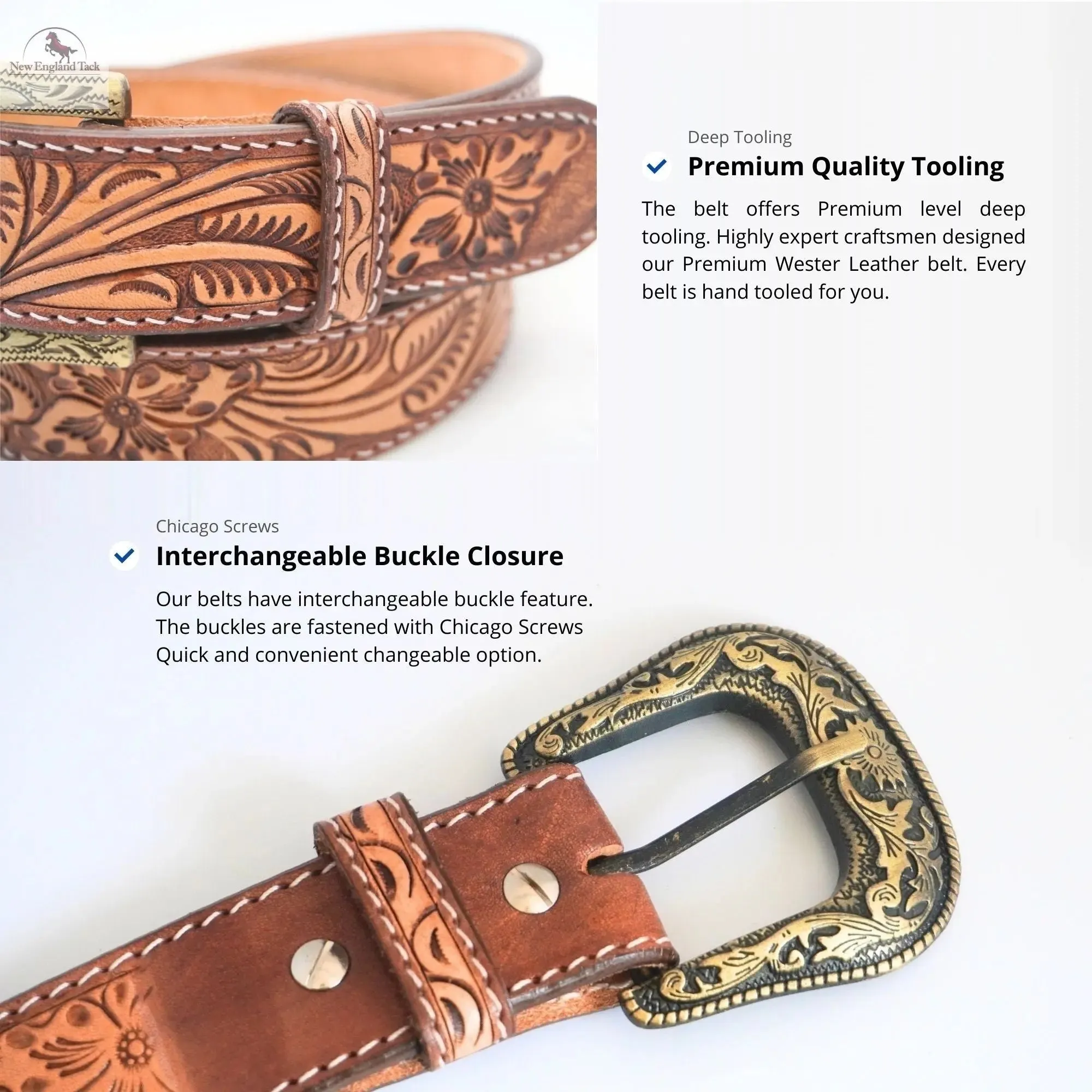 Resistance Western Cowgirl Cowboy Floral Tooled  Argentinian Leather Belt With Black Silver Buckle