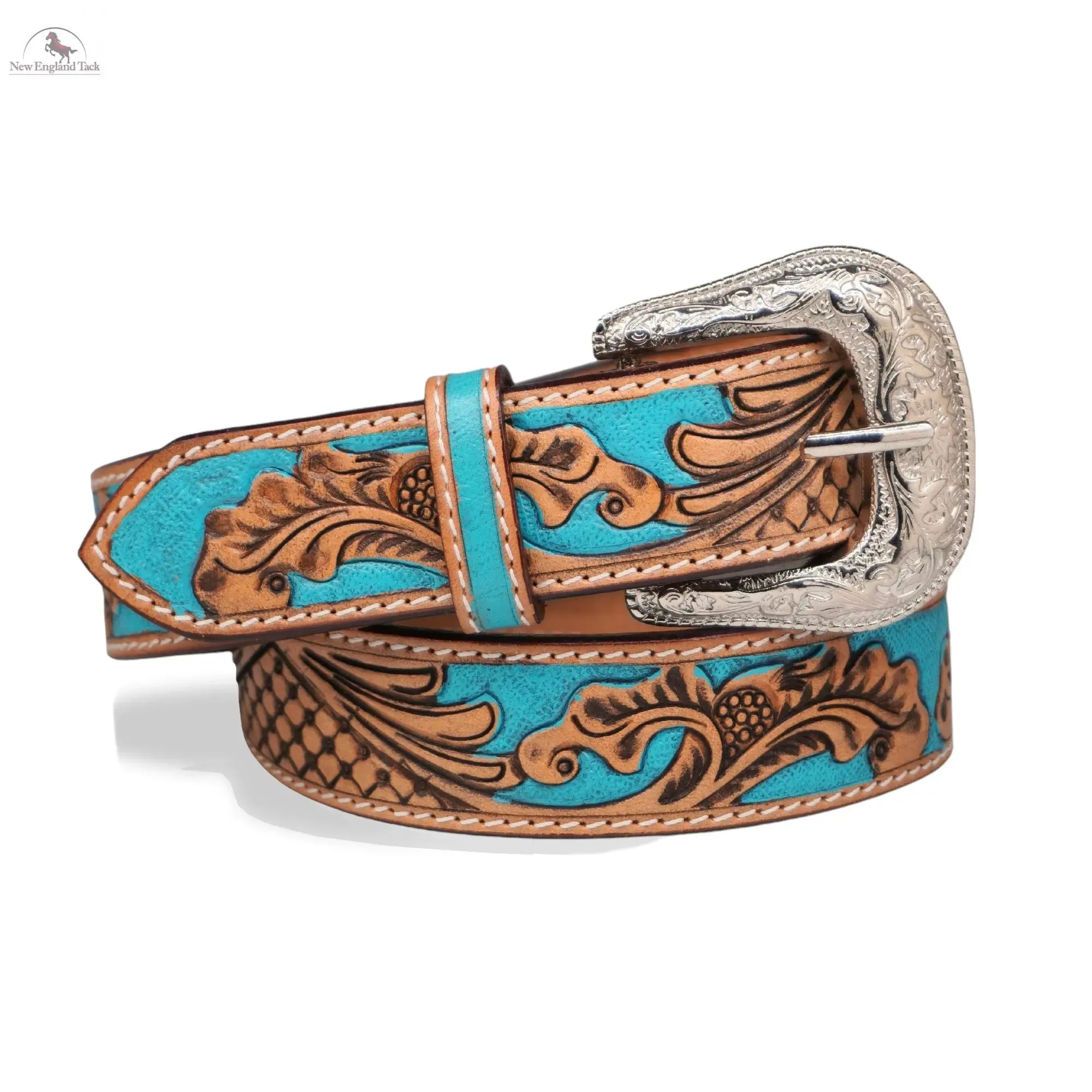 Resistance Western Cowgirl Cowboy Floral Tooled  Argentinian Leather Belt With Black Silver Buckle