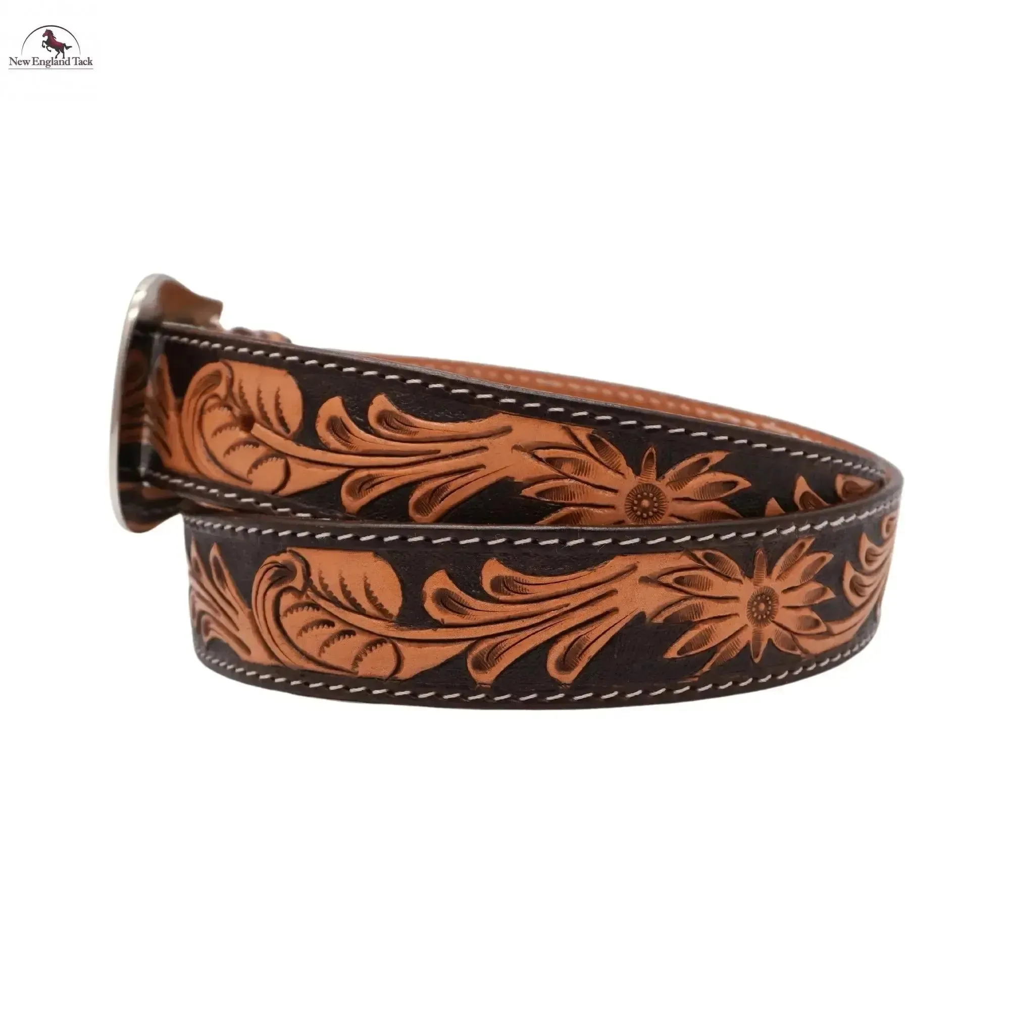 Resistance Western Cowgirl Cowboy Floral Tooled  Argentinian Leather Belt With Black Silver Buckle