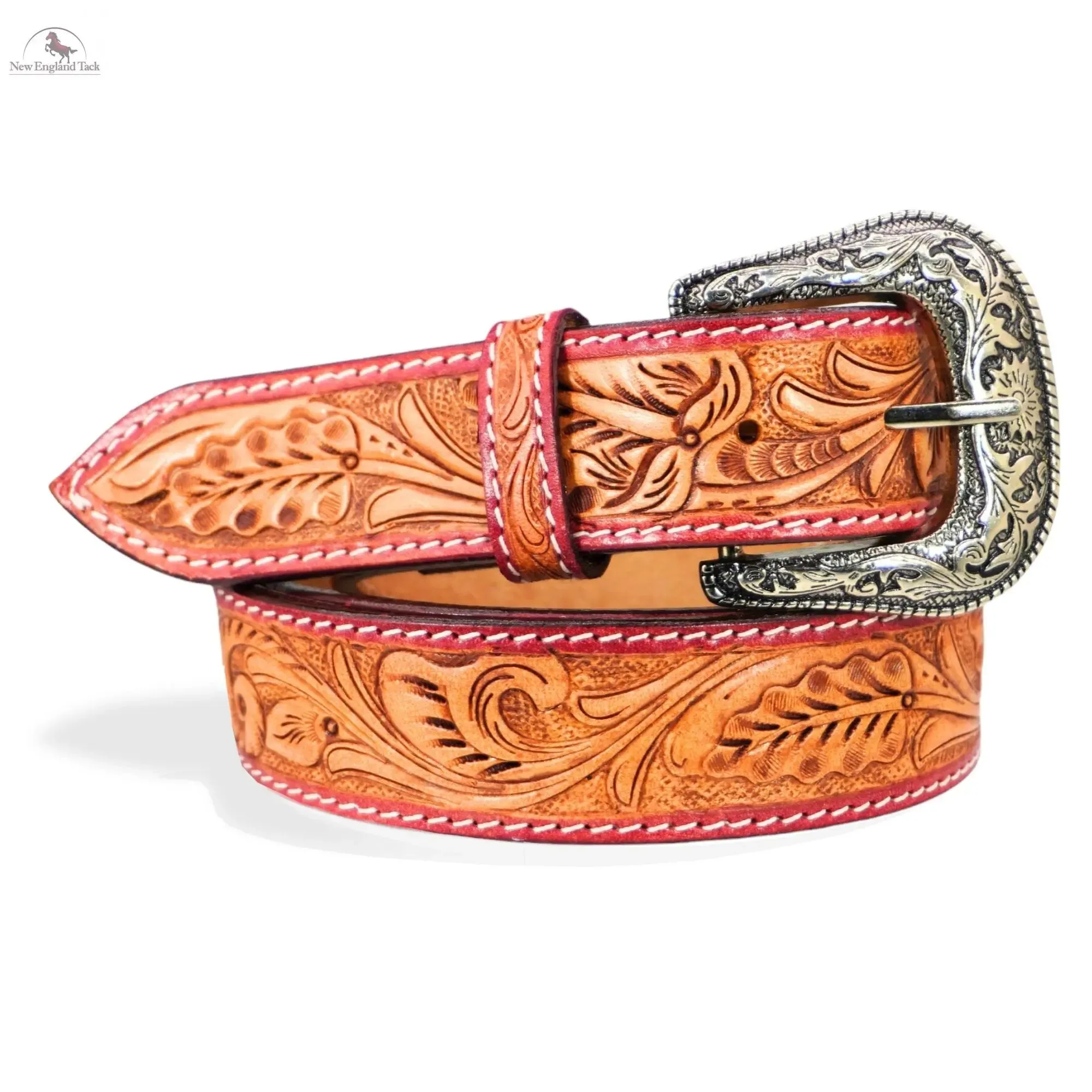 Resistance Western Cowgirl Cowboy Floral Tooled  Argentinian Leather Belt With Black Silver Buckle