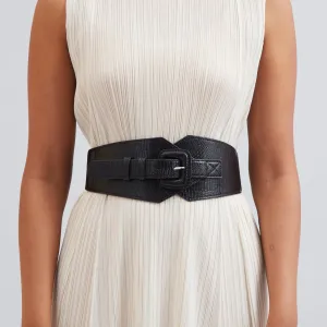 Self Textured Buckle Belt - Black