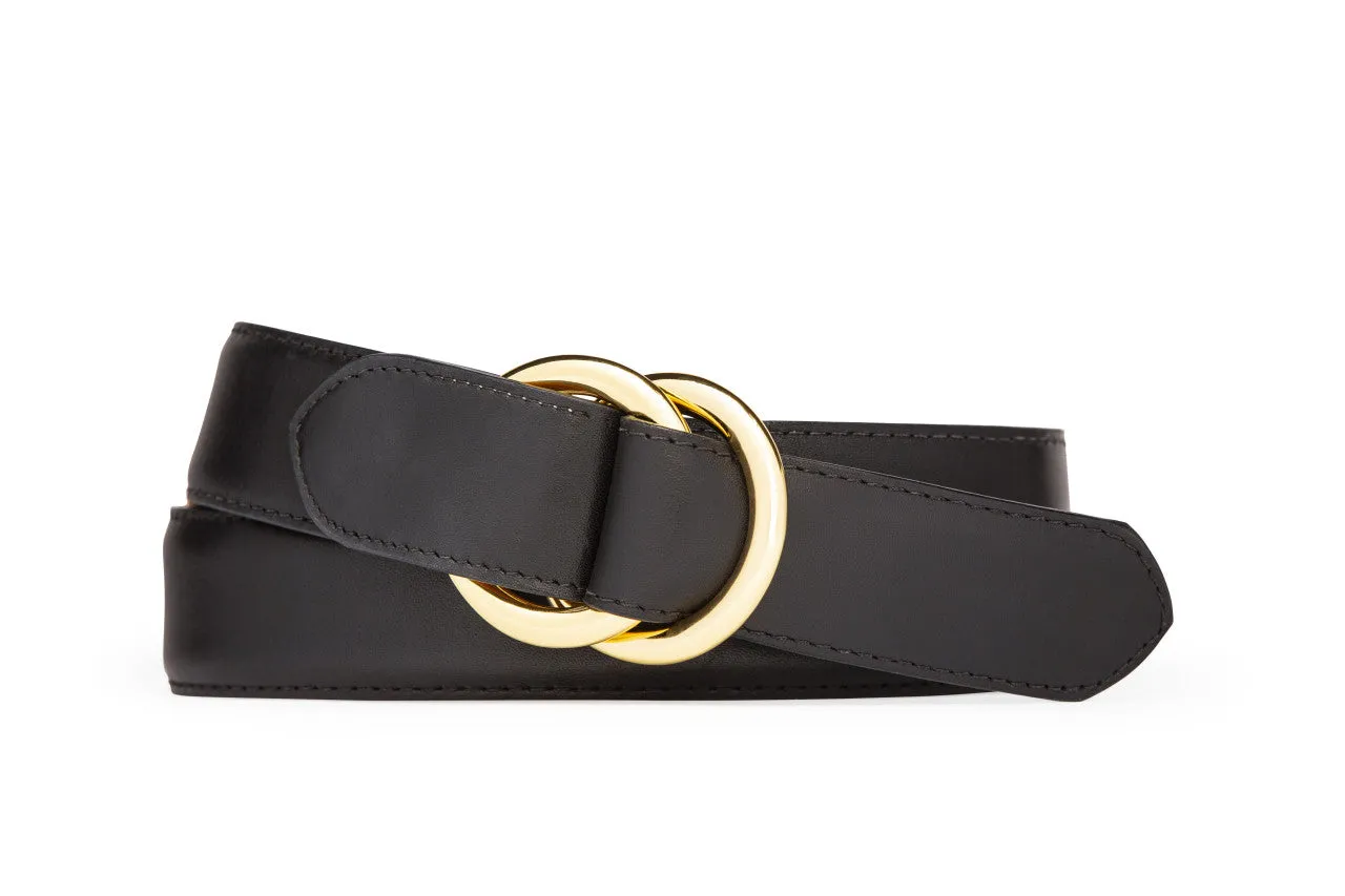 Semi-Matte Calf Belt with Gold O-Ring Buckles