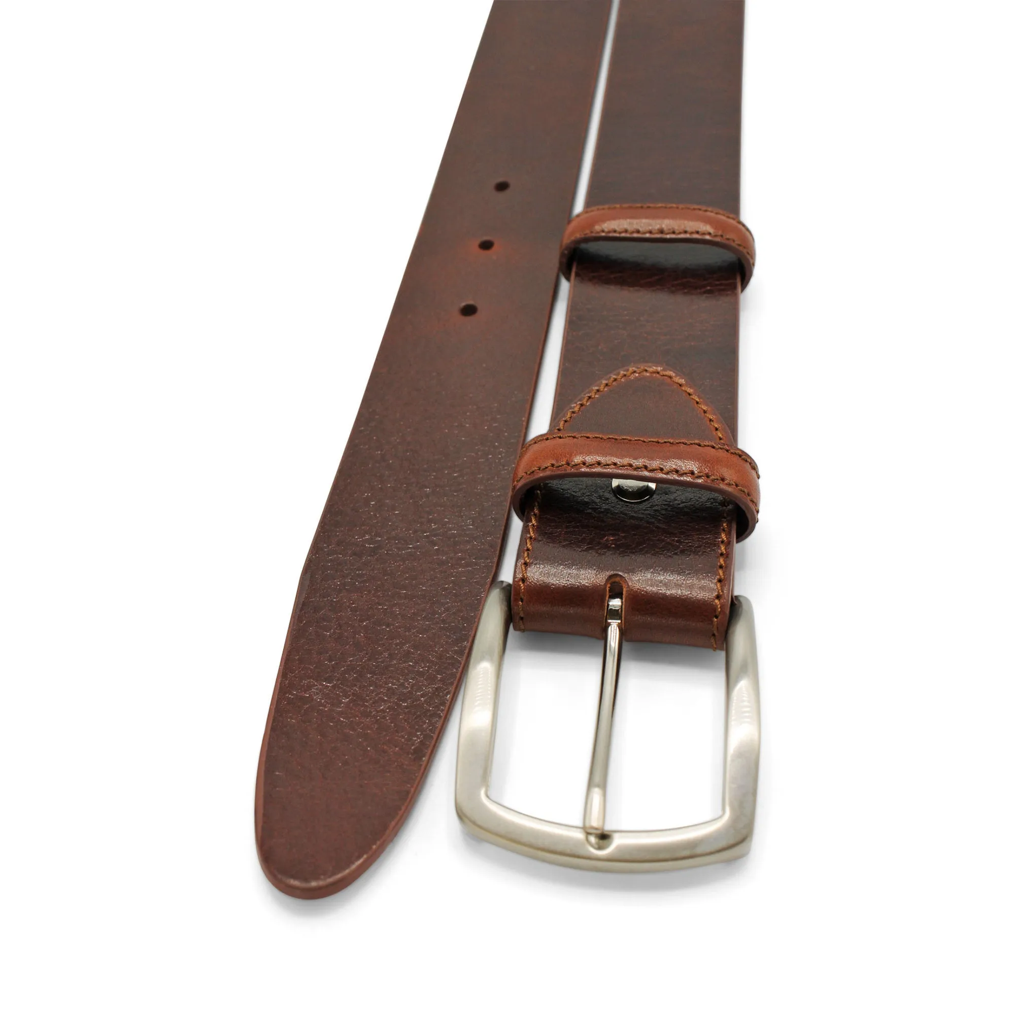 Smooth Supple Cognac Tone Satin Prong Belt