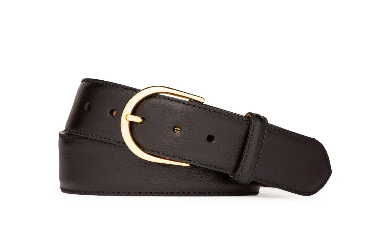 Textured Calf Belt with Brushed Gold Buckle