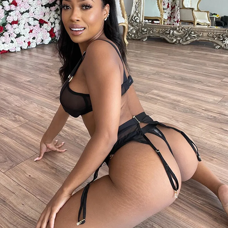 Three Piece Mesh Lingerie Garter Belt