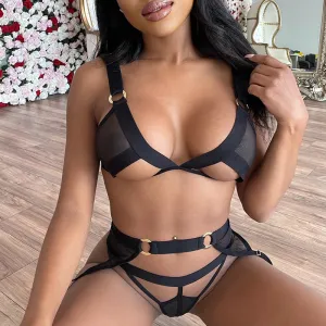 Three Piece Mesh Lingerie Garter Belt