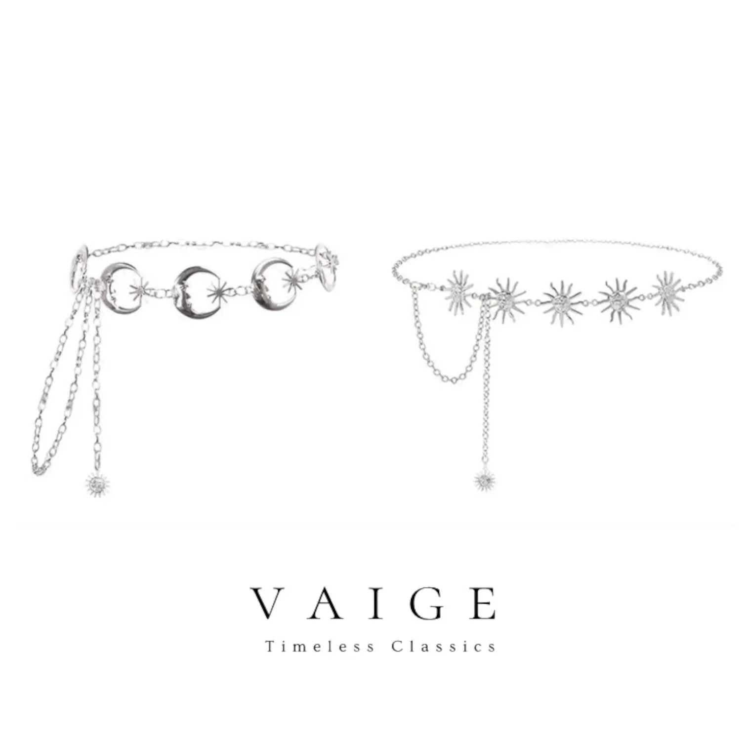 VAIGE Luxe Gold & Silver Moon Sun Chain Belt - Vintage Elegance for All Occasions