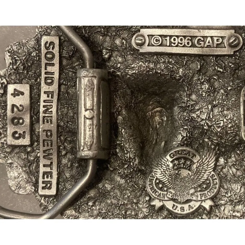 Vintage 1996 Metal Belt Buckle, Nice Native Design Style, Cow Skull,