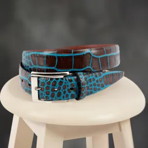 ZT52906 Italian Embossed Croc Chocolate-Teal